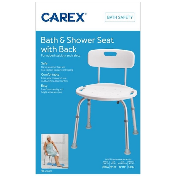 Carex Health Brands White Bath/Shower Seat Aluminum 20.5 in. H X 20 in. L FGB75300 0000 - main